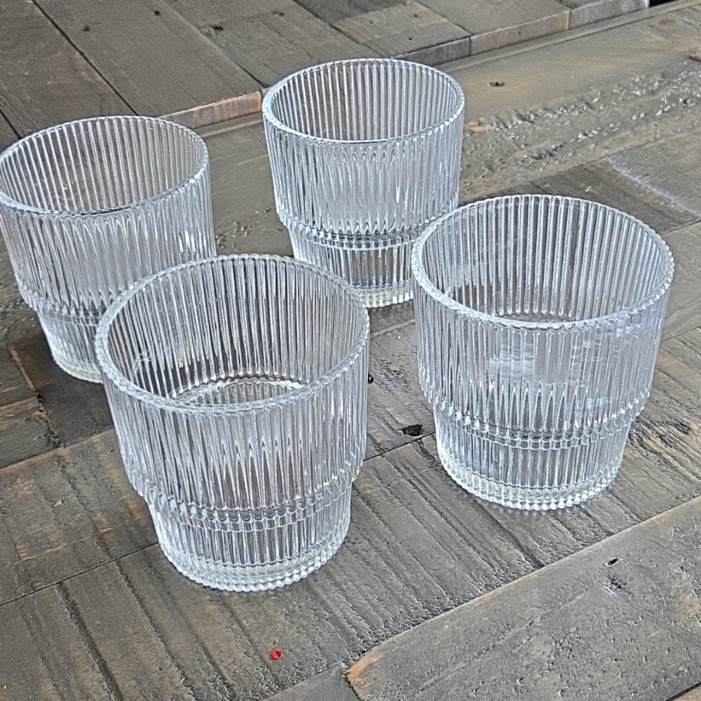 Crate & Barrel Atwell Stackable DOB Ribbed Glass Drinkware Set of 4